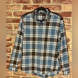 Eddie Bauer Plaid Flannel Shirt Men’s Medium Blue Green Button Down Outdoor